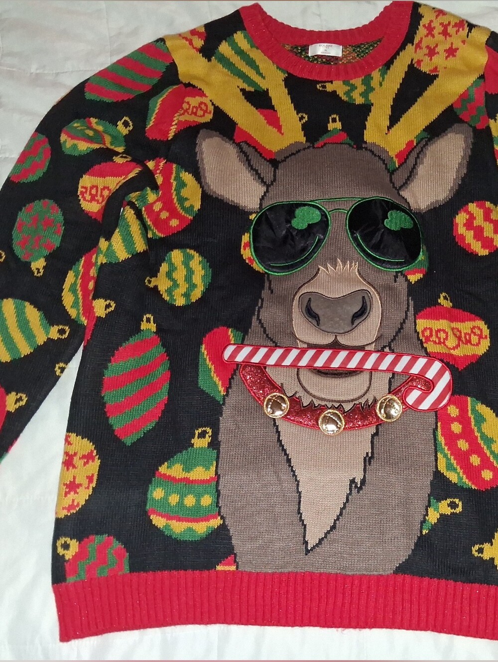 Holiday Time Ugly Christmas Sweater - Reindeer And Ornaments - XL